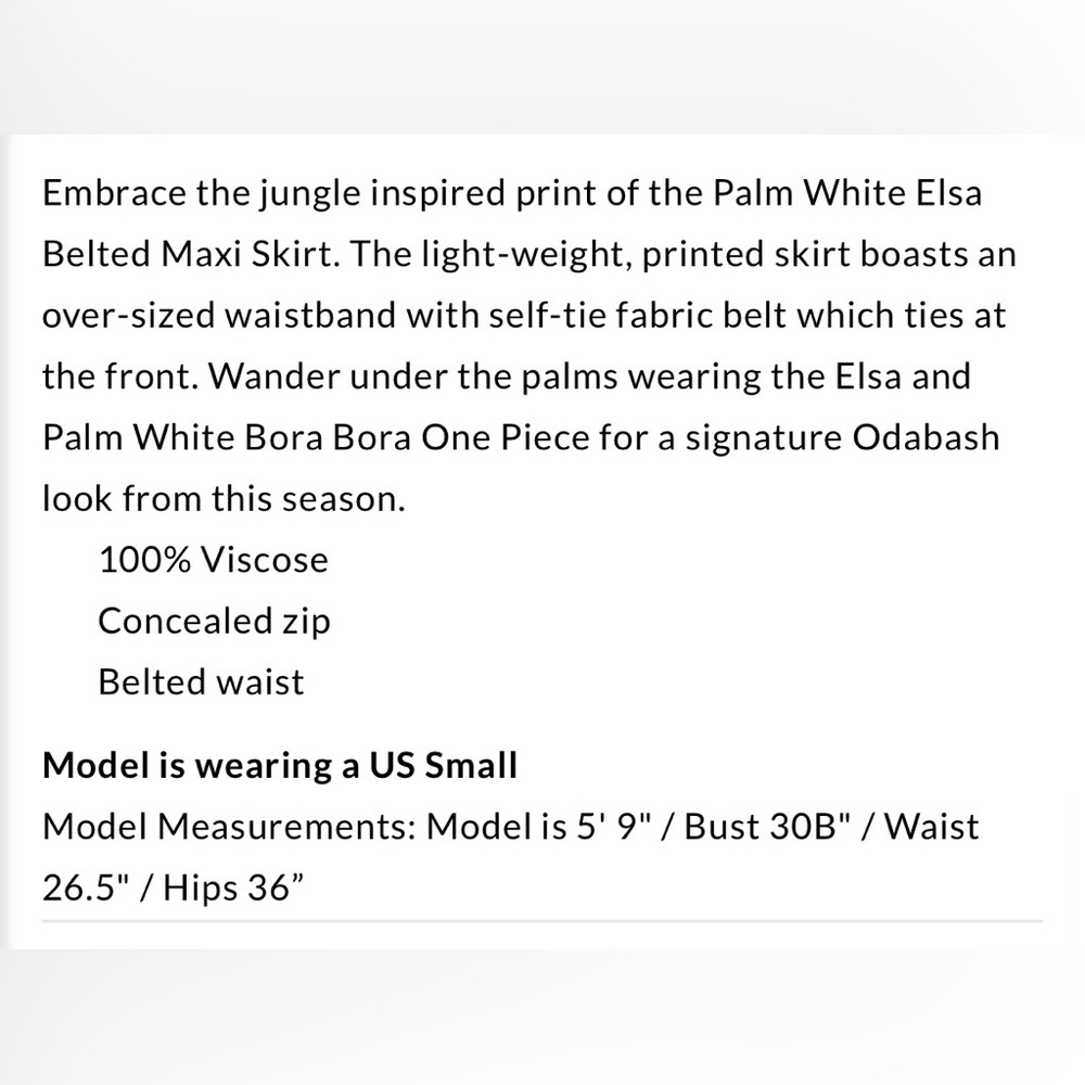 NWT Melissa Odabash Elsa Palm White Crepe Belted Maxi Skirt Size Small - Picture 9 of 12